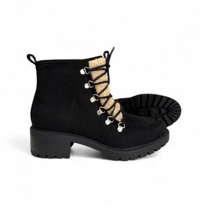 SUN + STONE Quiinnf Faux Suede Fur Lined Black Shearling Boots, NEW! Size 9M